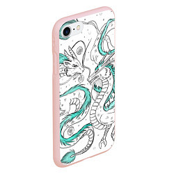 Чехол iPhone 7/8 матовый Дракон Хаку в стиле тату: белый и бирюзовый паттер, цвет: 3D-светло-розовый — фото 2