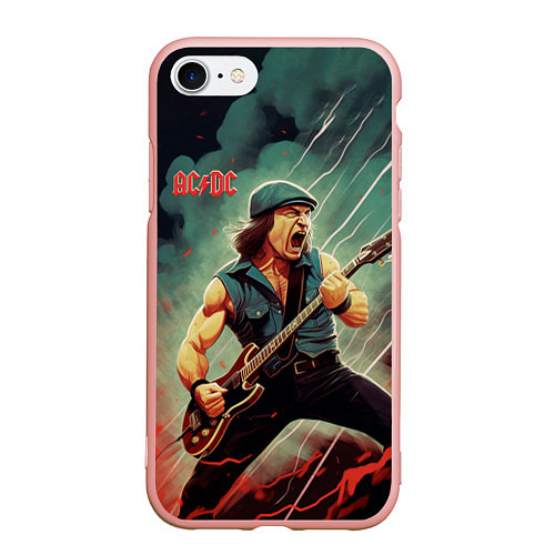 Чехол iPhone 7/8 матовый AC DC rock / 3D-Светло-розовый – фото 1