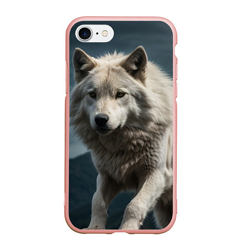 Чехол iPhone 7/8 матовый Белый волк вожак стаи / 3D-Светло-розовый – фото 1