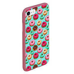 Чехол iPhone 7/8 матовый Разноцветные пончики паттерн, цвет: 3D-малиновый — фото 2