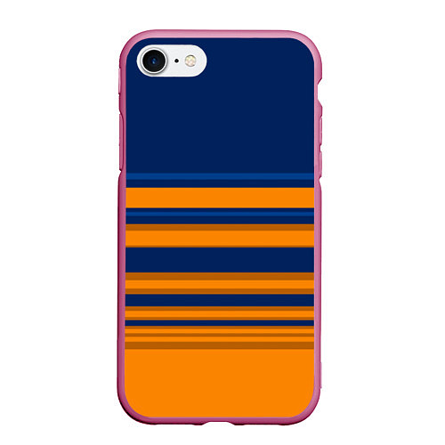 Чехол iPhone 7/8 матовый Желто-синий полосатый узор / 3D-Малиновый – фото 1