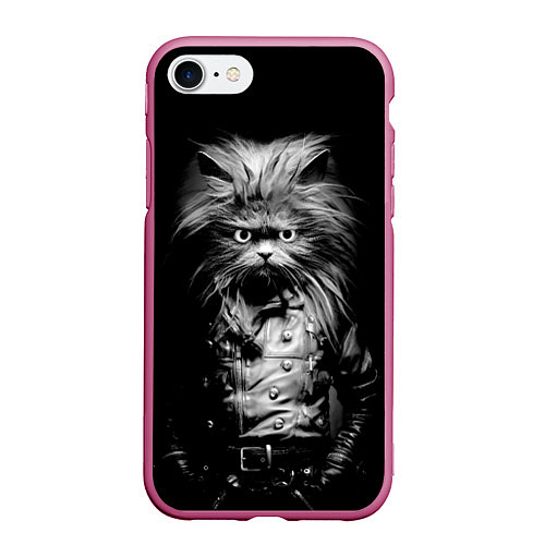 Чехол iPhone 7/8 матовый Кот черный хипстер / 3D-Малиновый – фото 1