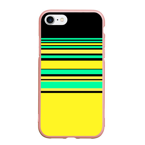 Чехол iPhone 7/8 матовый Разноцветный черно желтый с зеленым полосатый узор / 3D-Светло-розовый – фото 1