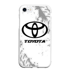 Чехол iPhone 7/8 матовый Toyota speed на светлом фоне со следами шин, цвет: 3D-белый