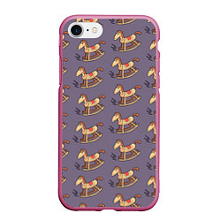 Чехол iPhone 7/8 матовый Деревянные лошадки качалки, цвет: 3D-малиновый