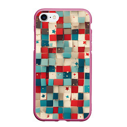 Чехол iPhone 7/8 матовый Ретро квадраты ванильные, цвет: 3D-малиновый