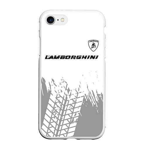 Чехол iPhone 7/8 матовый Lamborghini speed на светлом фоне со следами шин: / 3D-Белый – фото 1