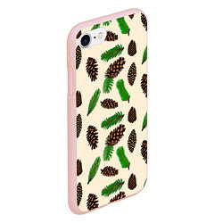 Чехол iPhone 7/8 матовый Зимний узор - еловые ветки и шишки, цвет: 3D-светло-розовый — фото 2