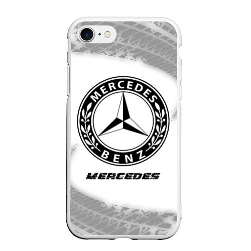 Чехол iPhone 7/8 матовый Mercedes speed на светлом фоне со следами шин / 3D-Белый – фото 1