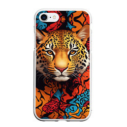 Чехол iPhone 7/8 матовый Леопард с африканскими узорами, цвет: 3D-белый