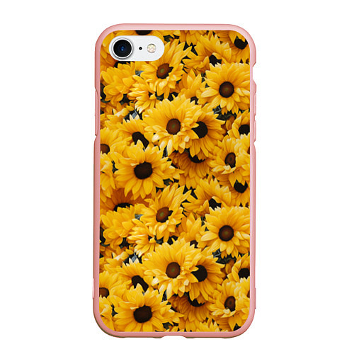 Чехол iPhone 7/8 матовый Желтые объемные цветы от нейросети / 3D-Светло-розовый – фото 1