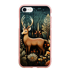 Чехол iPhone 7/8 матовый Лесной олень в стиле фолк-арт, цвет: 3D-светло-розовый