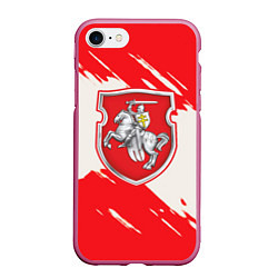 Чехол iPhone 7/8 матовый Belarus герб краски, цвет: 3D-малиновый