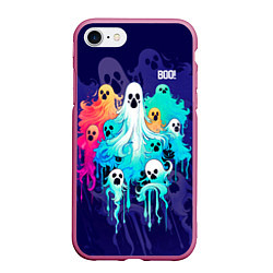 Чехол iPhone 7/8 матовый Разноцветные привидения, цвет: 3D-малиновый