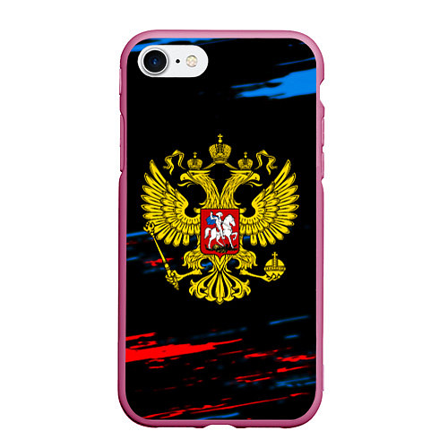 Чехол iPhone 7/8 матовый Герб РФ краски / 3D-Малиновый – фото 1