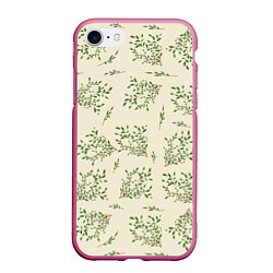 Чехол iPhone 7/8 матовый Веточки с зелеными листьями, цвет: 3D-малиновый