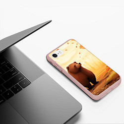 Чехол iPhone 7/8 матовый Мишка в осеннем лесу фолк-арт, цвет: 3D-светло-розовый — фото 2