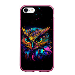 Чехол iPhone 7/8 матовый Разноцветная цифровая сова - нейросеть, цвет: 3D-малиновый