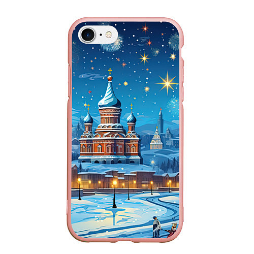 Чехол iPhone 7/8 матовый Новогодняя Москва / 3D-Светло-розовый – фото 1