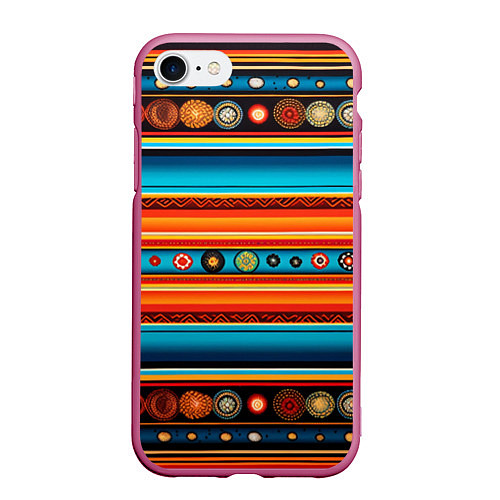 Чехол iPhone 7/8 матовый Этнический узор в горизонтальную полоску / 3D-Малиновый – фото 1