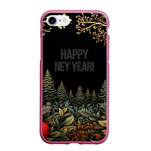 Чехол iPhone 7/8 матовый Happy new year black style / 3D-Малиновый – фото 1