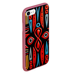 Чехол iPhone 7/8 матовый Красно-синий узор в африканском стиле, цвет: 3D-малиновый — фото 2