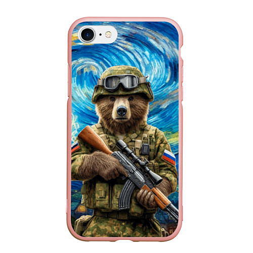 Чехол iPhone 7/8 матовый Ночной снайпер бурый медведь / 3D-Светло-розовый – фото 1