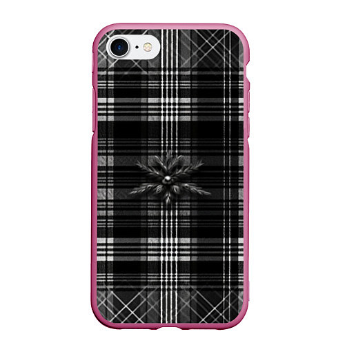 Чехол iPhone 7/8 матовый Черно-белая шотландская клетка / 3D-Малиновый – фото 1