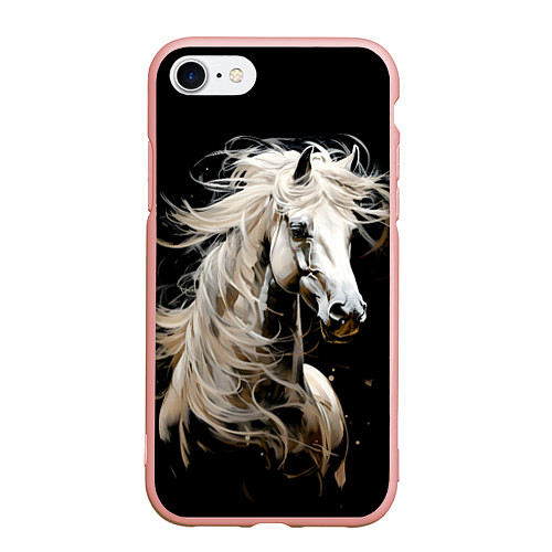 Чехол iPhone 7/8 матовый Лошадь белая в ночи / 3D-Светло-розовый – фото 1