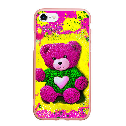 Чехол iPhone 7/8 матовый Розовый мишка в свитере / 3D-Светло-розовый – фото 1