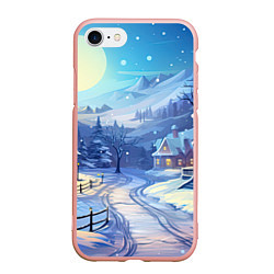 Чехол iPhone 7/8 матовый Зимняя новогодняя деревня, цвет: 3D-светло-розовый