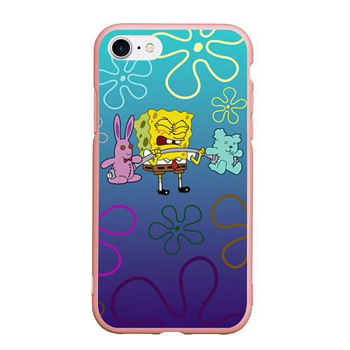 Чехол iPhone 7/8 матовый Spongebob workout / 3D-Светло-розовый – фото 1