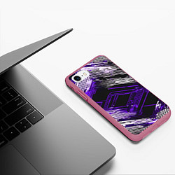 Чехол iPhone 7/8 матовый Киберпанк линии белые и фиолетовые, цвет: 3D-малиновый — фото 2