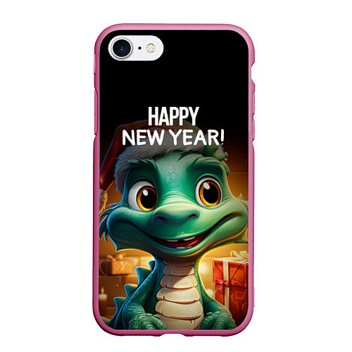 Чехол iPhone 7/8 матовый Happy new year green drogon / 3D-Малиновый – фото 1