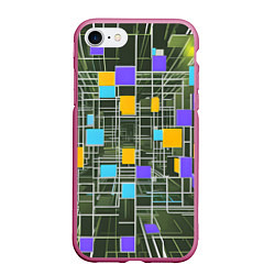 Чехол iPhone 7/8 матовый Разноцветные квадраты и белые полосы, цвет: 3D-малиновый