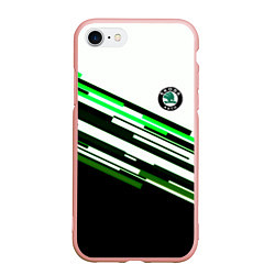 Чехол iPhone 7/8 матовый Skoda sport stripes line, цвет: 3D-светло-розовый