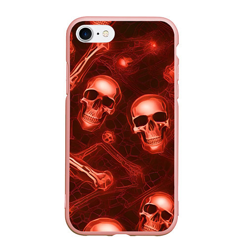 Чехол iPhone 7/8 матовый Красные черепа и кости / 3D-Светло-розовый – фото 1