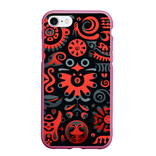 Чехол iPhone 7/8 матовый Красно-черный узор в славянском стиле / 3D-Малиновый – фото 1