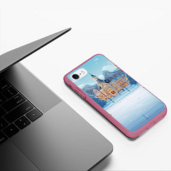 Чехол iPhone 7/8 матовый Новогодний зимний сквер, цвет: 3D-малиновый — фото 2