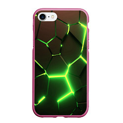Чехол iPhone 7/8 матовый Зелёные плиты разломы атомные, цвет: 3D-малиновый