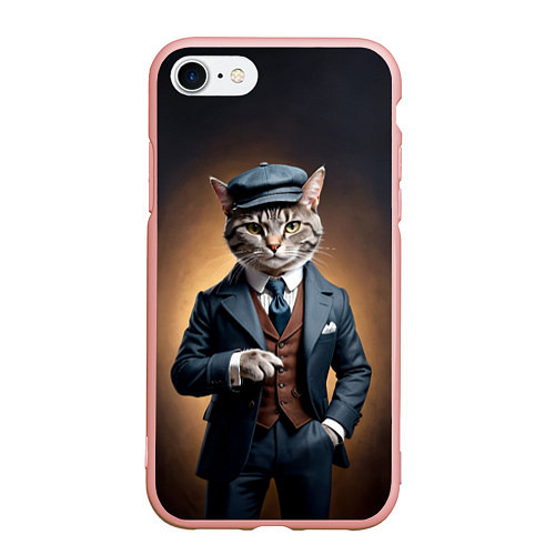 Чехол iPhone 7/8 матовый Кот в стиле Томаса Шелби - Острые козырьки / 3D-Светло-розовый – фото 1