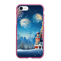 Чехол iPhone 7/8 матовый Новогодняя Москва, цвет: 3D-малиновый