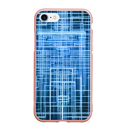 Чехол iPhone 7/8 матовый Синие неоновые полосы киберпанк, цвет: 3D-светло-розовый