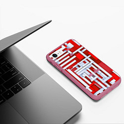 Чехол iPhone 7/8 матовый Полосы на красном фоне, цвет: 3D-малиновый — фото 2