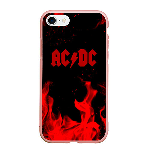 Чехол iPhone 7/8 матовый AC DC огненный стиль / 3D-Светло-розовый – фото 1