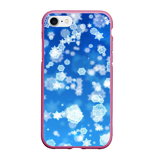 Чехол iPhone 7/8 матовый Декоративные снежинки на синем / 3D-Малиновый – фото 1