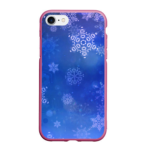 Чехол iPhone 7/8 матовый Декоративные снежинки на фиолетовом / 3D-Малиновый – фото 1