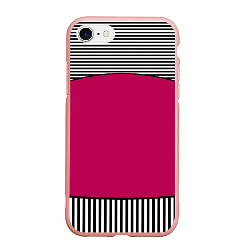Чехол iPhone 7/8 матовый Узор из красного и черно-белых полос / 3D-Светло-розовый – фото 1
