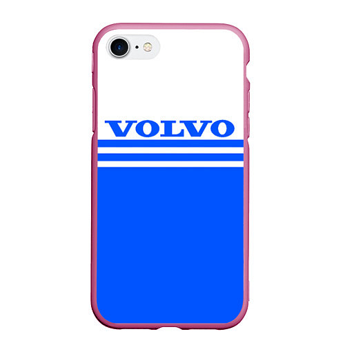 Чехол iPhone 7/8 матовый Вольво - две синии полосы / 3D-Малиновый – фото 1