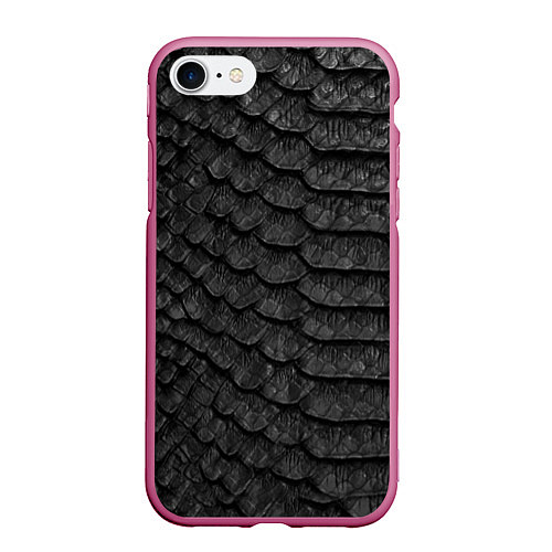 Чехол iPhone 7/8 матовый Черная кожа рептилии / 3D-Малиновый – фото 1